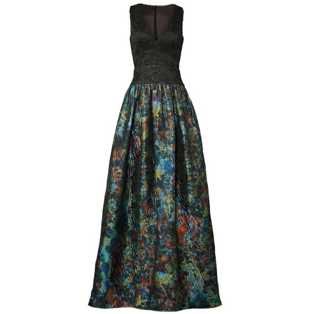Monique Lhuillier Black Teal Metallic Formal Gown $795 - Picture 5 of 11